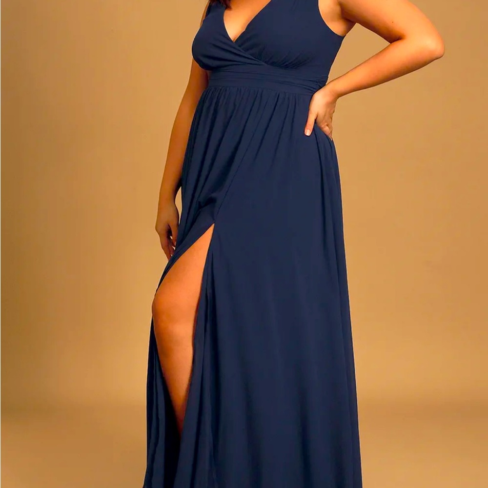Lulu’s Thoughts of Hue Navy Blue Surplice Maxi Dress, XL, NWT, Blue Maxi Dress
